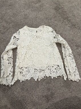 H&M White Floral Lace Long Sleeve Blouse